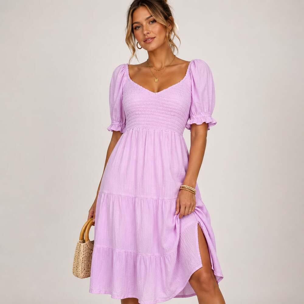 Abercrombie & Fitch Pink Smocked Midi Dress Cottagecore Romantic Gauzy  S